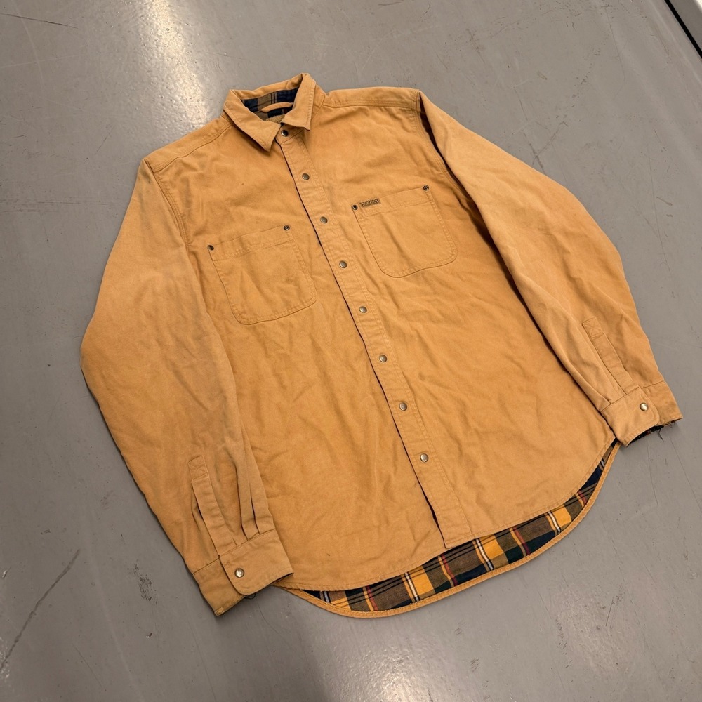 Vintage RedHead Mens Canvas Flannel Lined Shirt Jacket Tan LT Snap Workwear - Picture 9 of 11